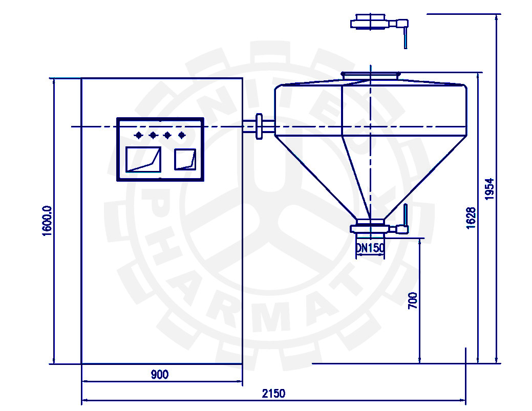 300L Single Arm Bin Blender Layout
